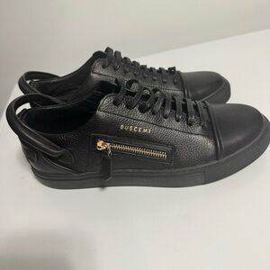 Buscemi Black Leather Sneakers with Gold Zip Detail